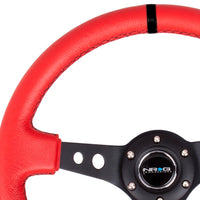 NRG Reinforced Steering Wheel (350mm / 3in. Deep) Red Suede w/Blk Circle Cutout Spokes