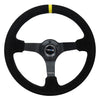 NRG Reinforced Steering Wheel (350mm / 3in. Deep) Blk Suede/X-Stitch w/5mm Blk Spoke & Yellow CM