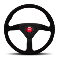 Momo Montecarlo Alcantara Steering Wheel 350 mm - Black/Red Stitch/Black Spokes