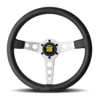 Momo Prototipo Steering Wheel 350 mm - Black Leather/White Stitch/Brshd Spokes