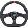 NRG Reinforced Steering Wheel (320mm) Sport Leather Flat Bottom w/ Red Center Mark/ Red Stitching