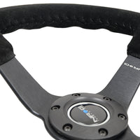 NRG Reinforced Steering Wheel (350mm / 3in. Deep) Blk Suede/Blk Bball Stitch w/5mm Matte Black Spoke