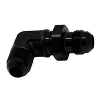 DeatschWerks 8AN Male Flare to 8AN Male Flare Bulkhead Adapter 90-Degree - Anodized Matte Black