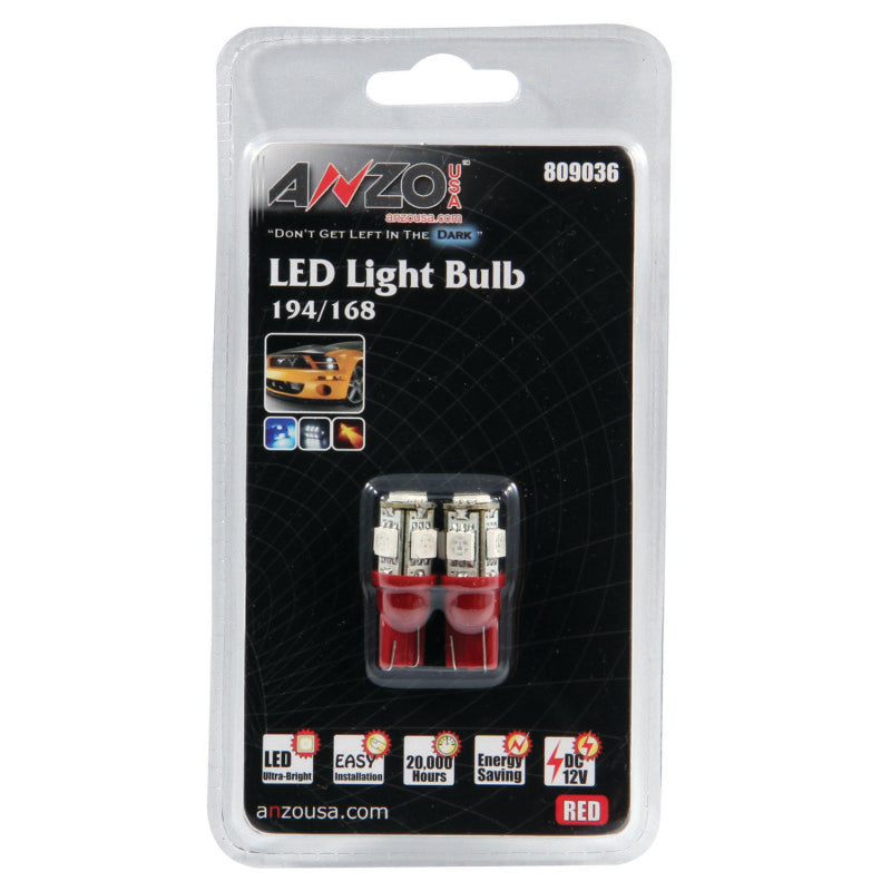 ANZO LED Bulbs Universal 194/168 Red - 5 LEDs