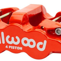 Wilwood Caliper - Aero4-DS Forged Four-Piston Caliper Black 1.38in Piston 1.10in Rotor - Red