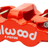 Wilwood Caliper - Aero4-DS Forged Four-Piston Caliper Black 1.38in Piston 1.10in Rotor - Red