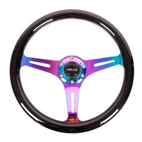 NRG Classic Wood Grain Steering Wheel (350mm) Black Paint Grip w/Neochrome 3-Spoke Center