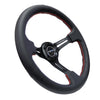 NRG Reinforced Steering Wheel (350mm / 3in. Deep) Black Leather/Red Stitch & Blk 3-Spoke w/Slits