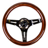 NRG Classic Wood Grain Steering Wheel (310mm) Dark Wood & Black Line Inlay w/Blk Chrome 3-Spoke Ctr.