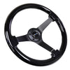 NRG Reinforced Steering Wheel (350mm / 3in. Deep) Black w/Black Chrome Solid 3-Spoke Center