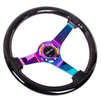 NRG Reinforced Steering Wheel (350mm / 3in. Deep) Classic Blk Sparkle w/4mm Neochrome 3-Spoke Center