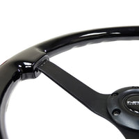 NRG Reinforced Steering Wheel (350mm / 3in. Deep) Black w/Black Chrome Solid 3-Spoke Center