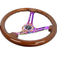 NRG Reinforced Steering Wheel (350mm / 3in. Deep) Brown Wood w/Blk Matte Spoke/Neochrome Center Mark