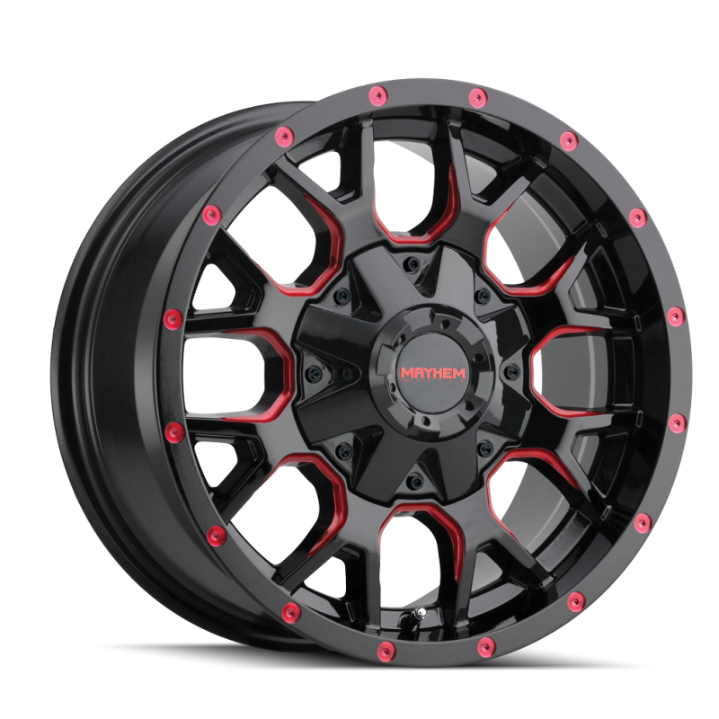 Mayhem 8015 Warrior 18x9 / 8x180 BP / 18mm Offset / 124.1mm Hub Black w/ Prism Red Wheel