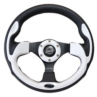 NRG Reinforced Steering Wheel (320mm) Blk w/White Trim & 4mm 3-Spoke