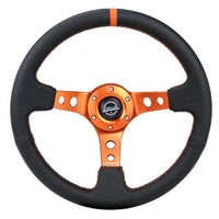 NRG Reinforce Steering Wheel (350mm / 3in. Deep) Blk Leather, Orange Center Mark w/ Orange Stitching