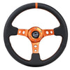 NRG Reinforce Steering Wheel (350mm / 3in. Deep) Blk Leather, Orange Center Mark w/ Orange Stitching