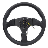 NRG Reinforced Steering Wheel (350mm / 2.5in. Deep) Blk Leather Comfort Grip w/5mm Matte Blk Spokes