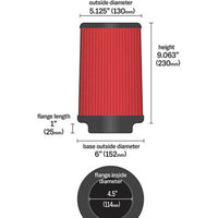 AEM Dryflow Air Filter 4.5in X 9in Dryflow