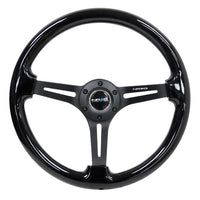 NRG Reinforced Steering Wheel (350mm / 3in. Deep) Blk Wood w/Blk Matte Spoke/Black Center Mark