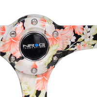 NRG Reinforced Steering Wheel (350mm / 3in. Deep) Blk Suede Floral Dipped w/ Blk Baseball Stitch