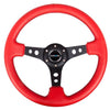 NRG Reinforced Steering Wheel (350mm / 3in. Deep) Red Leather/Blk Stitch w/Blk Spokes (Hole Cutouts)