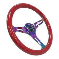 NRG Classic Wood Grain Steering Wheel (350mm) Red Grip w/Neochrome 3-Spoke Center