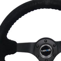 NRG Reinforced Steering Wheel (350mm / 3in. Deep) Blk Suede/Blk Bball Stitch w/5mm Matte Black Spoke