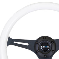 NRG Classic Wood Grain Steering Wheel (350mm) Glow-N-The-Dark Green Grip w/Black 3-Spoke Center