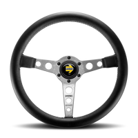 Momo Prototipo Steering Wheel 350 mm - Black Leather/Wht Stitch/Brshd Spokes