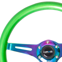 NRG Classic Wood Grain Steering Wheel (350mm) Green Pearl/Flake Paint w/Neochrome 3-Spoke Center