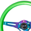 NRG Classic Wood Grain Steering Wheel (350mm) Green Pearl/Flake Paint w/Neochrome 3-Spoke Center