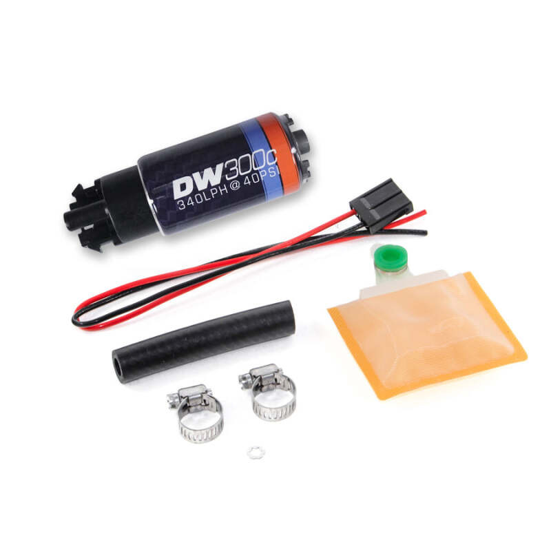 DeatschWerks 340lph DW300C Compact Fuel Pump w/ Universal Install Kit (w/o Mounting Clips)