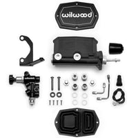 Wilwood Compact Tandem M/C - 15/16in Bore - w/Bracket and Valve (Pushrod) - Black