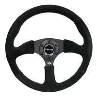 NRG Reinforced Steering Wheel (350mm / 2.5in. Deep) Blk Suede Comfort Grip w/5mm Matte Blk Spokes