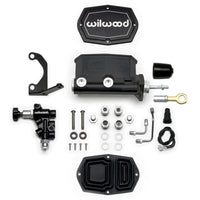 Wilwood Compact Tandem M/C - 1.12in Bore w/Bracket and Valve fits Mustang (Pushrod) - Black