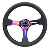 NRG Reinforced Steering Wheel (350mm / 3in. Deep) Blk Leather/Blk Stitch w/Neochrome Slits