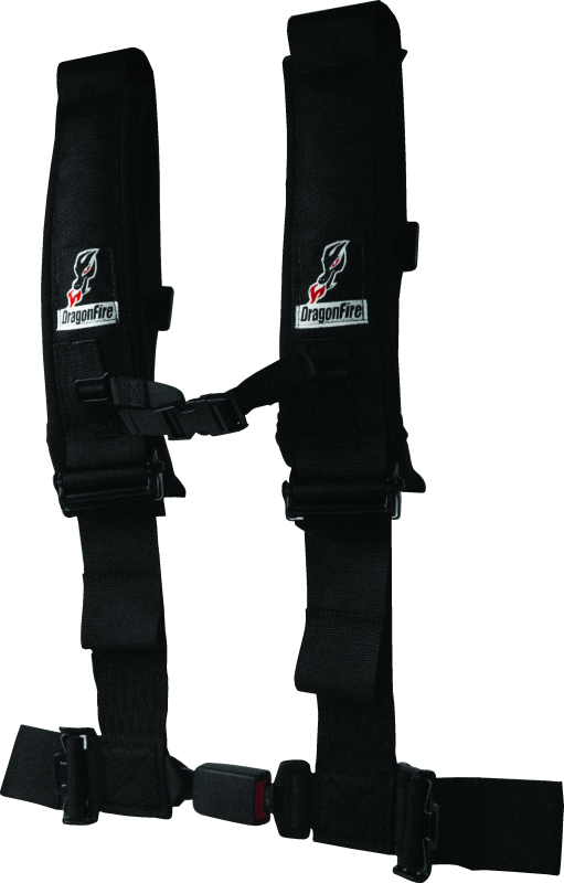 DragonFire Racing Harness H-Style- 4-Point- EZ-Adjust- 3in Buckle- Black