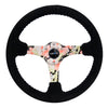 NRG Reinforced Steering Wheel (350mm / 3in. Deep) Blk Suede Floral Dipped w/ Blk Baseball Stitch