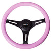 NRG Classic Wood Grain Steering Wheel (350mm) Solid Pink Painted Grip w/Black 3-Spoke Center