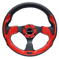 NRG Reinforced Steering Wheel (320mm) Blk w/Red Trim & 5mm 3-Spoke