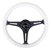 NRG Classic Wood Grain Steering Wheel (350mm) Glow-N-The-Dark Green Grip w/Black 3-Spoke Center