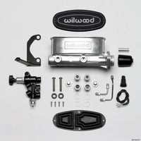 Wilwood HV Tandem M/C Kit w L/H Bracket & Prop Valve - 1 1/8in Bore Ball Burnished