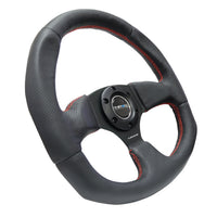 NRG Reinforced Steering Wheel (320mm Horizontal / 330mm Vertical) Leather w/Red Stitching