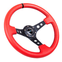 NRG Reinforced Steering Wheel (350mm / 3in. Deep) Red Suede w/Blk Circle Cutout Spokes