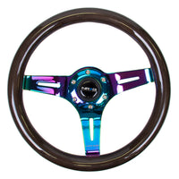 NRG Classic Wood Grain Steering Wheel (310mm) Black w/Neochrome 3-Spoke Center