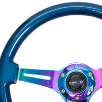 NRG Classic Wood Grain Steering Wheel (350mm) Blue Pearl/Flake Paint w/Neochrome 3-Spoke Center