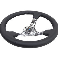 NRG Reinforced Steering Wheel (350mm / 3in. Deep) Blk Leather w/Hydrodipped Digi-Camo Spokes