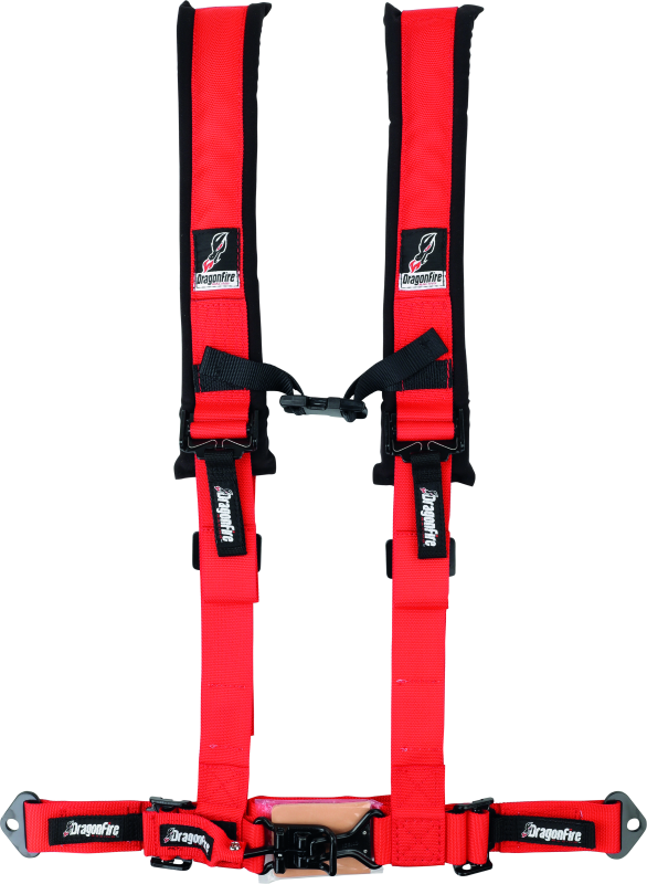 DragonFire Racing Harness- H-Style- 4-Point- 2in Buckle- Red