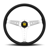 Momo California Steering Wheel 360 mm - Black Leather/White Stitch/Pol Spokes